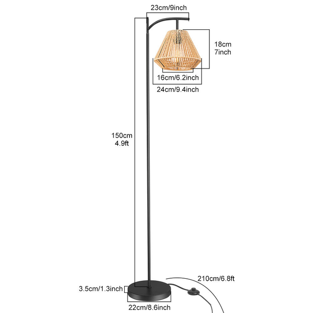 Nuevas llegadas Lámpara de pie de cuerda de cáñamo con diseño de diamante Lámparas de pie de atmósfera creativa